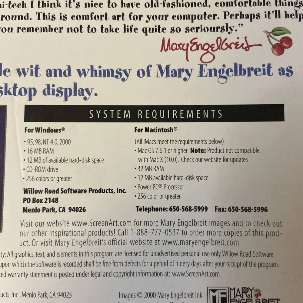 Mary Englebreit CD Rom Computer Screen Saver Breiten Up‎ Your Day 2000 Rare Art